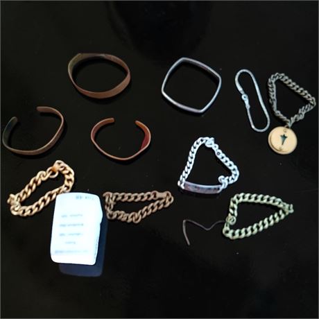 Metal Bracelet Lot -  Copper Curb Chain/ID Bracelet, Chunky State Bracelet