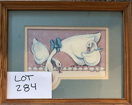 Tasha Todd White Geese Print Framed with Double Matting 11.5” X 14.5”