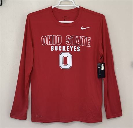 New NIKE Ohio State Buckeyes Long Sleeve Dri-Fit Shirt University Red Men's Larg