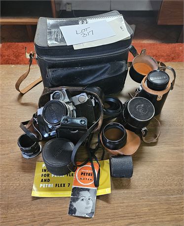 1964 Petri Flex 7 35 mm Camera w/ Lens, Bag & Meter