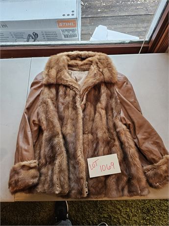 Vintage Brown Leather & Fur Coat