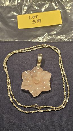 Sterling 22" Chain w/ Pink Jade Flower 0.33 ozt