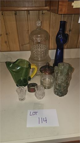 Mcm Green Pitcher, Jade Lamp Base, Cobalt Cat Bottle & More