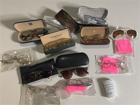 Eyeglass/Sunglasses/Cases Lot -Aviators, Carolina Herrera, France 1357 & More