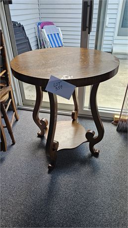 Antique Oak Wood Round Side Table