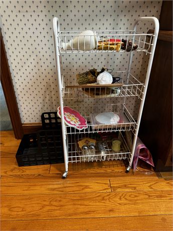 Rolling wire Shelf and Contents