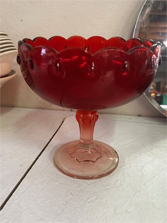 Red Glass Pedestal Candy Dish