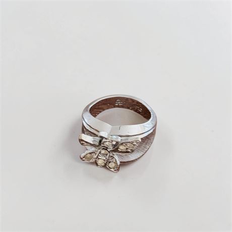 Park Lane Silver Tone Butterfly Ring W/Brushed Finish Band & Crystal Accents