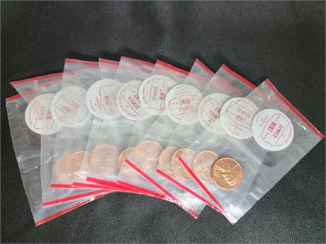 (9)- 1964-D Uncirculated Mint Pennies