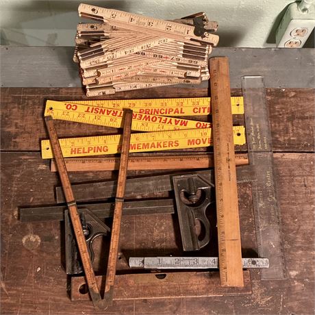 Collection of Various Rulers - Folding, Wooden & More