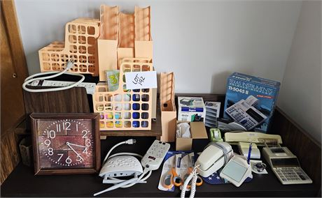 Large Office Cleanout:Wall Clock, Bins,Printer Calculator,Paper,Folders,& More