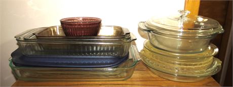 Pyrex Glass Casserole Dishes, Pie Pans, Bowls