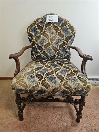 Antique Wood Carved & Textured Floral Arm Chair