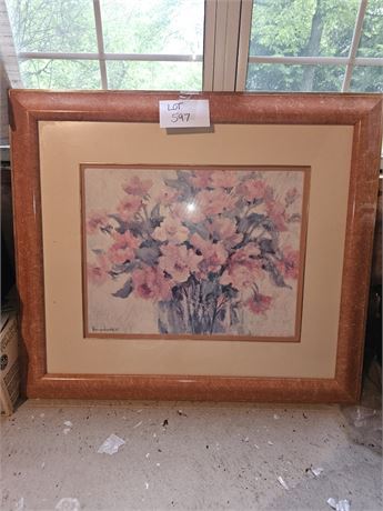 Framed Floral Watercolor Print - Soft Pink Blue Tones