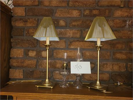 (2) Matching Candlestick Lamps & Oil Lamps