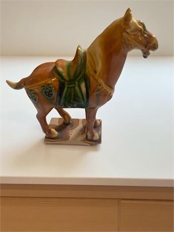 Tang Dynasty Style Chinese Drip Glass War Horse Figurine