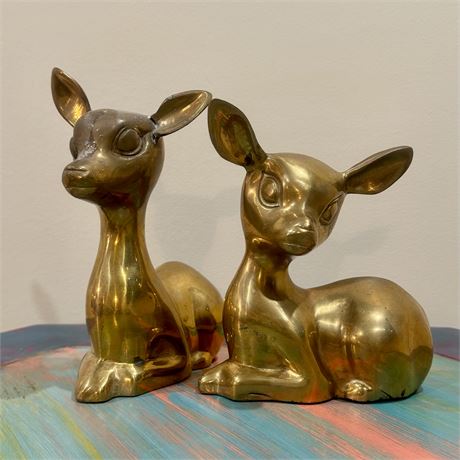 Mid-Century Solid Brass Deer Figurines