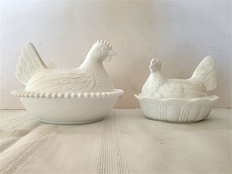 Fenton Milk Glass Hen on Nest Bowls