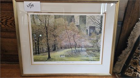 Signed Ahman "Blossoms & Buildings" 1989 42/285 Print in Frame