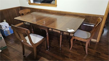 WOOD WINGED DINING TABLE & CHAIRS