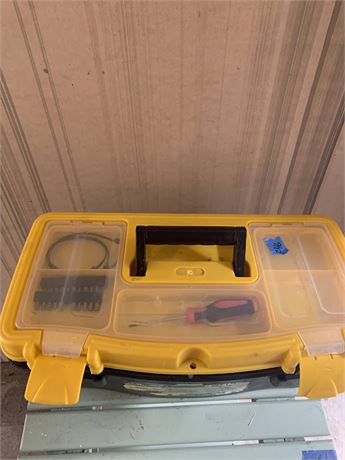 Yellow Plastic Tool Storage Box With Assorted Hand Tools