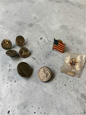 Vintage Lapel Pins & Buttons - Knights of Columbus, Flag, Livery, Stag/Deer Head