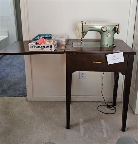 Vintage White Zig Zag Electric Sewing Machine With Sewing Table & More