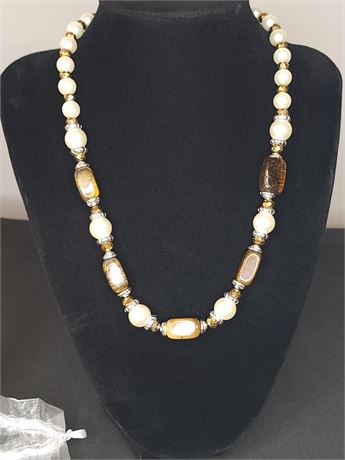 Genuine Tiger Eye Glass Pearl Crystal Necklace