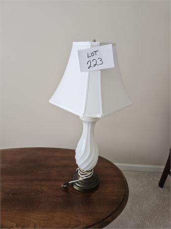 Vintage Barber Swirl Milk Glass Lamp With Brass Base