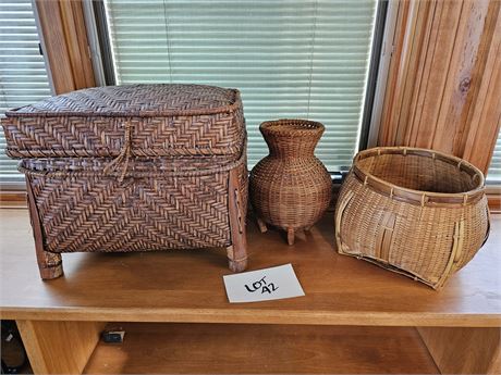 Bamboo Woven Basket Lot - Different Sizes