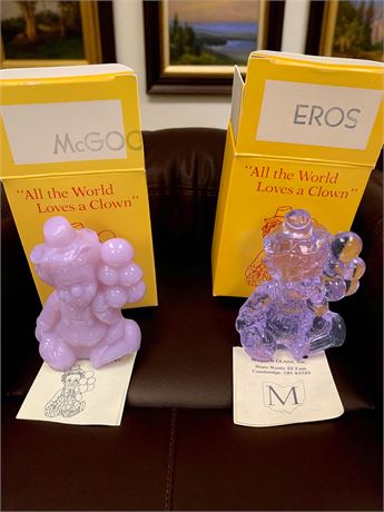 Mosser Glass Clown Set of 2 MCGOO & EROS From All The World Loves A Clown Series