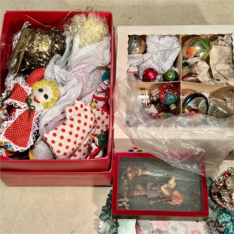 Mixed Lot of Vintage Christmas Ornaments (Glass, Unsorted) and More