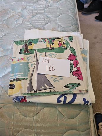Vintage Bahama Kitchen Tablecloth & Tropical Bark Cloth For Cutters