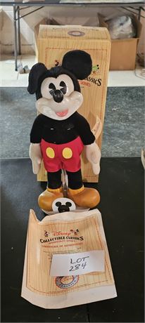Disney "Mickey" Wood Sculpt Series Plush & Wood Figure With Display Stand & Box