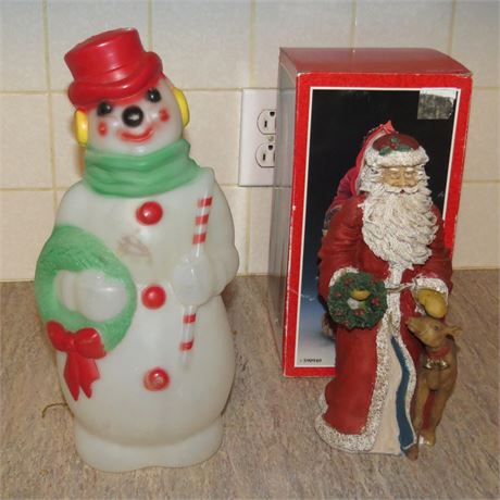 Small Blow Mold Snowman, Santa Figurine