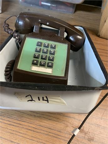 Enamelware Storage Drawer & Vintage Push-Button Desk Telephone