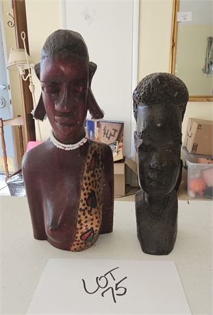 Kenya Carved Wood Lady Bust & African Lady Bust