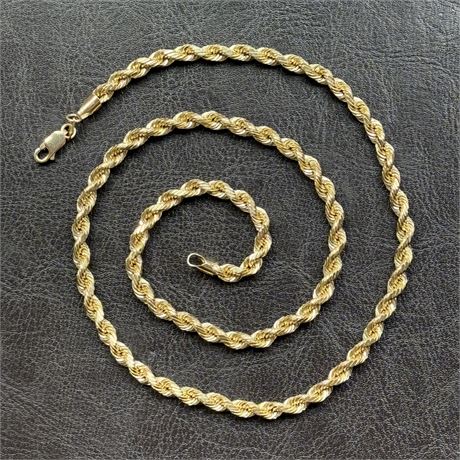 14K Yellow Gold Peruvian 22" Rope Chain - 12.38g