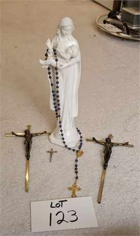 Mary & Jesus Statue, Crosses & More