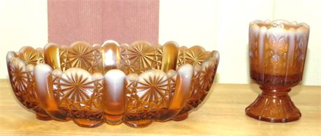 Fenton Amber Glass Frosted Bowl, Tooth Pick Holder