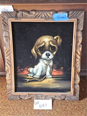 Kitsch Black Velvet Puppy Painting