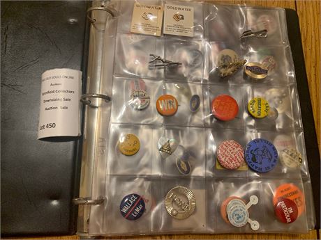 Vintage Pins, Buttons & Badges Album Collection - 1960s Political Memorabilia