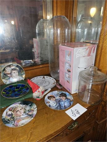 Mixed Home Lot: Collector Plates / Air Pot / Glass Cookie Jar & More