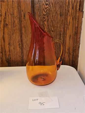 MCM Orange Art Glass Pitcher