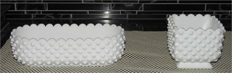 Vintage Fenton Hobnail Milkglass Planters