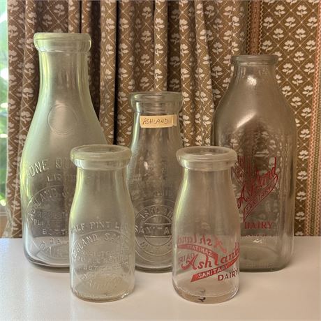 Collection of Ashland Dairy Sanitary Bottles - All Different!
