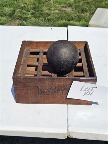 Cast Iron Cannon Ball & Lowney's Wood Box