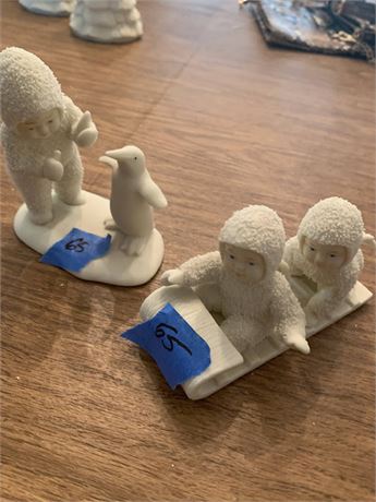 Dept 56 White Snowbabies Sledding "Down The Hill We Go" &