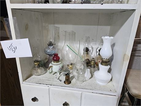 Mixed Oil Lamp Lot: Vintage / Glass Chimneys & More - Different Sizes & Makers