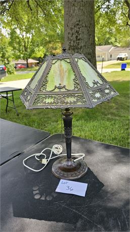 Antique Miller Slag Glass Paneled Lamp